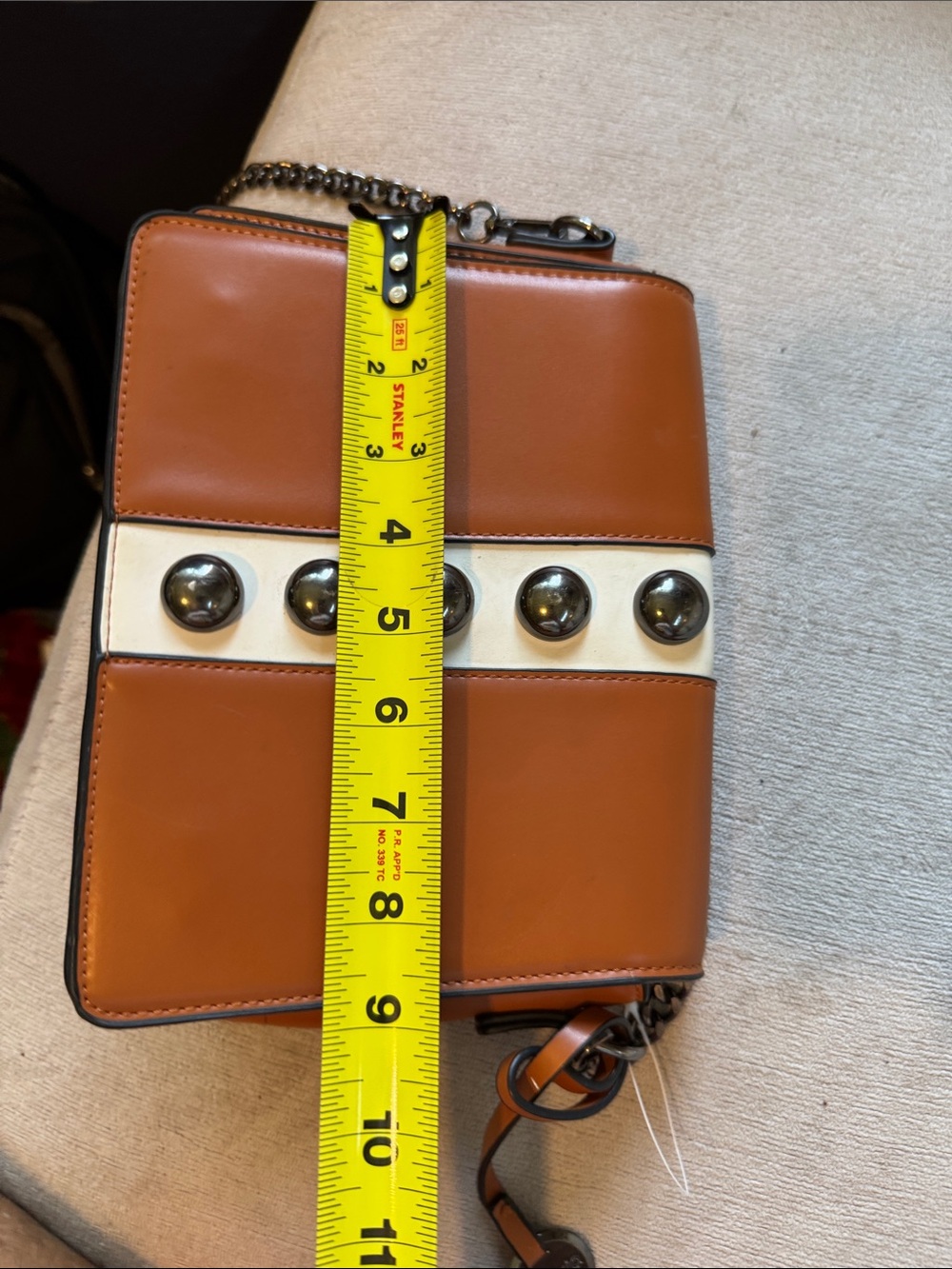 Tan Crossbody Bag with Stud Trim - Picture 3 of 8
